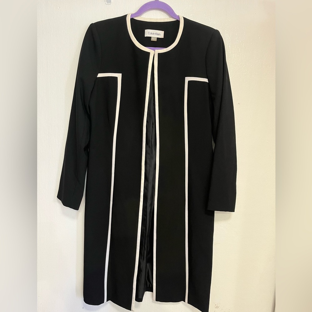 Calvin Klein Black Long Sleeve Dress with White Contrast Trim